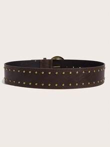 1pc Women's Dark Western Style Heavy Rivet Studded Wide Waist Belt - Coffee - View 4