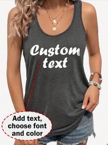 Customized Women's Tank Top, Add Your Text, Choose Preferred Color And Font, Design Your Own Personalized Printed Tank Top Sports - Dark Grey - View 1
