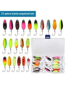带钓具盒的10个装勺形拟饵，单钩金属材质，适用于淡水鱼类，包括红点鲑、鲈鱼和黑鲈，重量分别为2.5克/3.5克/5克。 - 彩色 - 查看 21