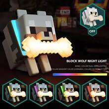 Pixel Wolf Night Light For Kids – 5 Color LED Gaming Desk Lamp – Tap Control Battery Powered Nightlight – Bedroom Table Decor, Birthday & Christmas Gift For Boys Ages 5–7, 8–12, Gaming Merchandise, Battery Powered - 白色 - 查看 4