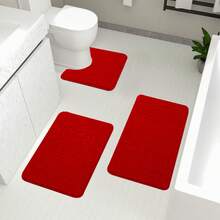 1pc/3pcs Red Stone Embossed Embossed High Resilience Absorbent Non-Slip Bath Mat Single And 3-Piece Sets, Bathroom Floor Rug Home Bathroom Decor Floor Carpet Outdoor Rug Door Mat Fall Decor Bathroom Accessories Back To School Entryway Decor - Red - View 13