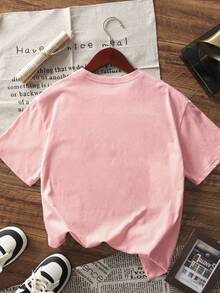 [Cotton T-Shirt]Tween Girl One-Piece Printed Pullover Short-Sleeve T-Shirt, Suitable For Students And Young Children, Summer Outfit Tops For Kids - 淺粉色 - 查看 3