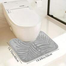 1pc/3pcs Set Light Gray Leaf Pattern Sponge High Resilience Absorbent Non-Slip Bathroom Floor Mat, Bathroom Decor Mat - Light Gray Leaves - View 15