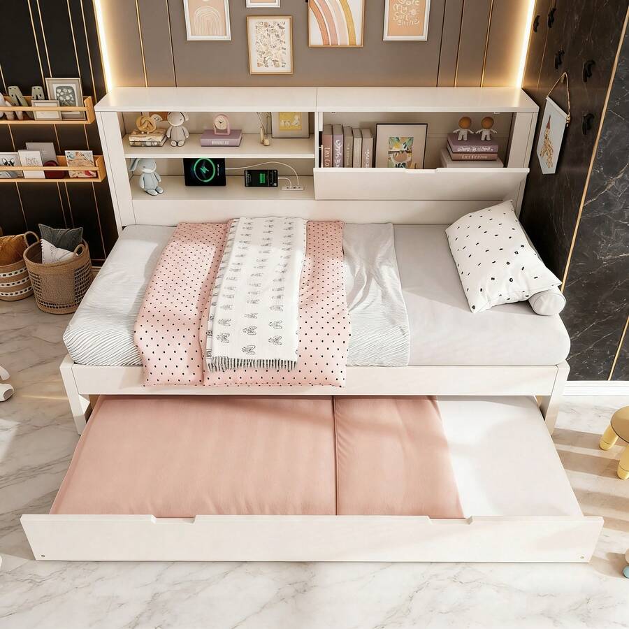 Bed Bases & Foundations - White + Wood + 90cm*200cm - View 1