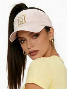 Gorra de béisbol con agujero para coleta y bordado de 26 letras para mujer, sombrero multifuncional para el sol, primavera/verano - Beis - Ver 3