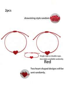 可调节心形编织手链 - 友谊饰品，男女皆宜，适合生日、婚礼、派对等场合，心形手链，时尚设计，情人节、婚礼及家居装饰，结婚纪念日，情侣手链 - 彩色 - 查看 12