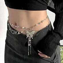 1pc European And American Minimalist Butterfly Tassel Multi-Layer Beaded Waist Chain, Unique Elegant Fashionable Elegant Sexy Waist Chain, Women's Holiday Gift Party Jewelry - Multicolor - View 4