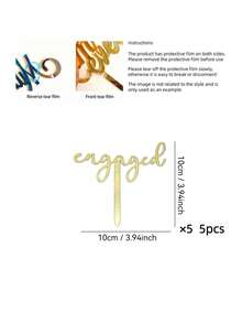 1个/3个/5个装订婚蛋糕装饰插牌，订婚派对蛋糕装饰，单身派对蛋糕装饰，蛋糕插牌，DIY蛋糕装饰用品，派对装饰，烘焙用品，烘焙装饰，蛋糕用品，厨房必备，节日礼物 - 金色 - 查看 9