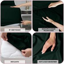 LUX DECOR 6-Piece Embroidered Bed Sheet Set – Brushed Microfiber Material, Deep Pocket Design, Lightweight & Breathable For Everyday Use – Graduation Gifts, Home Decor, Winter Vibes, Sleep Protection For Dorms, Student Beds, Back‑To‑School Gift, Christmas Decor, New Year Vibes - 翡翠綠 - 查看 5