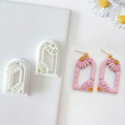 2pcs/Set Vintage Arch Daisy Soft Clay Earring Mold, Fresh Flower Jewelry Pendant Shaping Cutter Tool Set