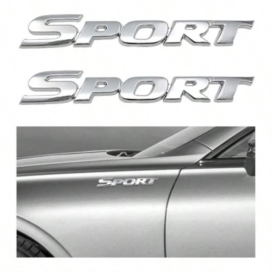2 PCS 3D Metal Car Sport Sticker -Plated Personalised Sport Emblem Car Tailgate Decal Sticker For SUVs Sedans RVs Automotive Side Fender Rear Adhesive Emblem Badge Decals In Silver Durable Decorative Application For Vehicle Exterior Enhancement - -silver- - View 1