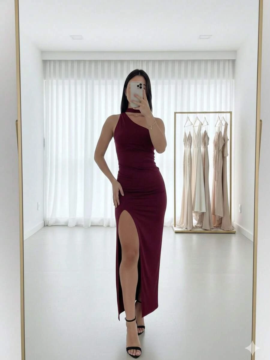 Elegant Long Dress With Slit For Parties | Premium Spandex | Graduation, Wedding, Guest, Graduation, Backless - 紫紅色 - 查看 1