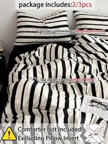 Bộ ga trải giường kẻ sọc 100% cotton (không bao gồm ruột chăn) - Mềm mại và thoáng khí, bộ ga trải giường in họa tiết kẻ sọc hiện đại, phù hợp cho phòng ngủ/phòng khách, trang trí nhà cửa và ký túc xá thiết yếu, bộ ga trải giường thoải mái cho mọi mùa. - Nhiều màu - Xem 4