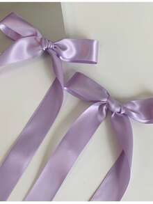 2件装女士发饰，简约时尚蝴蝶结发夹，精致芭蕾舞风格丝带发夹，甜美可爱日常发卡，加长款，发爪，发夹，发卡 - 紫色 - 查看 3
