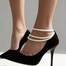 1 chiếc vòng chân tua rua đính ngọc trai giả thanh lịch và quyến rũ, trang sức dây đeo chân hình học, phù hợp cho tiệc tùng, lễ hội và đeo hàng ngày. - trắng - Xem 1