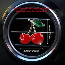 3 piezas Clip de ventilación de aire de metal y resina con diseño de cereza, accesorio de decoración interior de coche de instalación sencilla para mejorar el ambiente de la cabina - 3 clips decorativos para ventilación de aire de cerezo - Ver 3