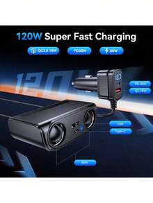 120W 双口车载点烟器分线器，支持 PD3.0/QC3.0 快充，不含电池 - TR-37P - 查看 4