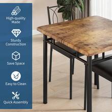 Juego de Mesa de Comedor para 2 Personas, pequeña Mesa de Cocina con sillas tapizadas, sillas de Comedor de Madera de Granja para Sala de Cocina, Espacios pequeños, Departamento - Mesa Marrón + 2 Sillas - Ver 5