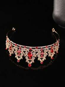 1件装女士红金水钻新娘皇冠，优雅精致，适合婚礼、舞会、派对佩戴，新娘头饰 - 紅色 - 查看 3