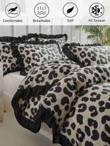 Bộ ga trải giường 2/3 món bằng polyester in họa tiết da báo có bèo nhún, bộ chăn ga gối thời trang cá nhân hóa phù hợp cho phòng ngủ, phòng khách, mọi mùa, mềm mại và thoáng khí, có thể giặt máy, món quà tuyệt vời, cỡ Queen, King (1 ga trải giường + 1/2 vỏ gối, không kèm ruột chăn) - Nhiều màu - Xem 2