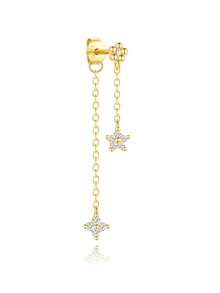 1 đôi bông tai mặt dây chuyền hình ngôi sao và mặt trăng bằng bạc sterling 925 đính đá Cubic Zirconia, trang sức tinh tế dành cho nữ, phù hợp để đeo hàng ngày, dự đám cưới, tiệc tùng, lễ đính hôn, kỷ niệm, ngày Valentine. - Vàng - Xem 19