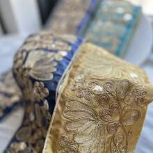 100厘米刺绣欧根纱缎带 - 花卉和菱形图案，饰以金色金属光泽，高品质面料，适合DIY服装、配饰、家居装饰 - 多种颜色可选，可用作缝纫饰边、时尚装饰和闪亮点缀 - 綠色 - 查看 7