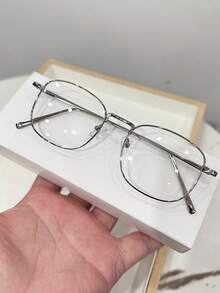 1pc Women Casual Retro Square Silver Flat Lens Glasses, Suitable For Daily Wear And Street Photography - Silver - View 6