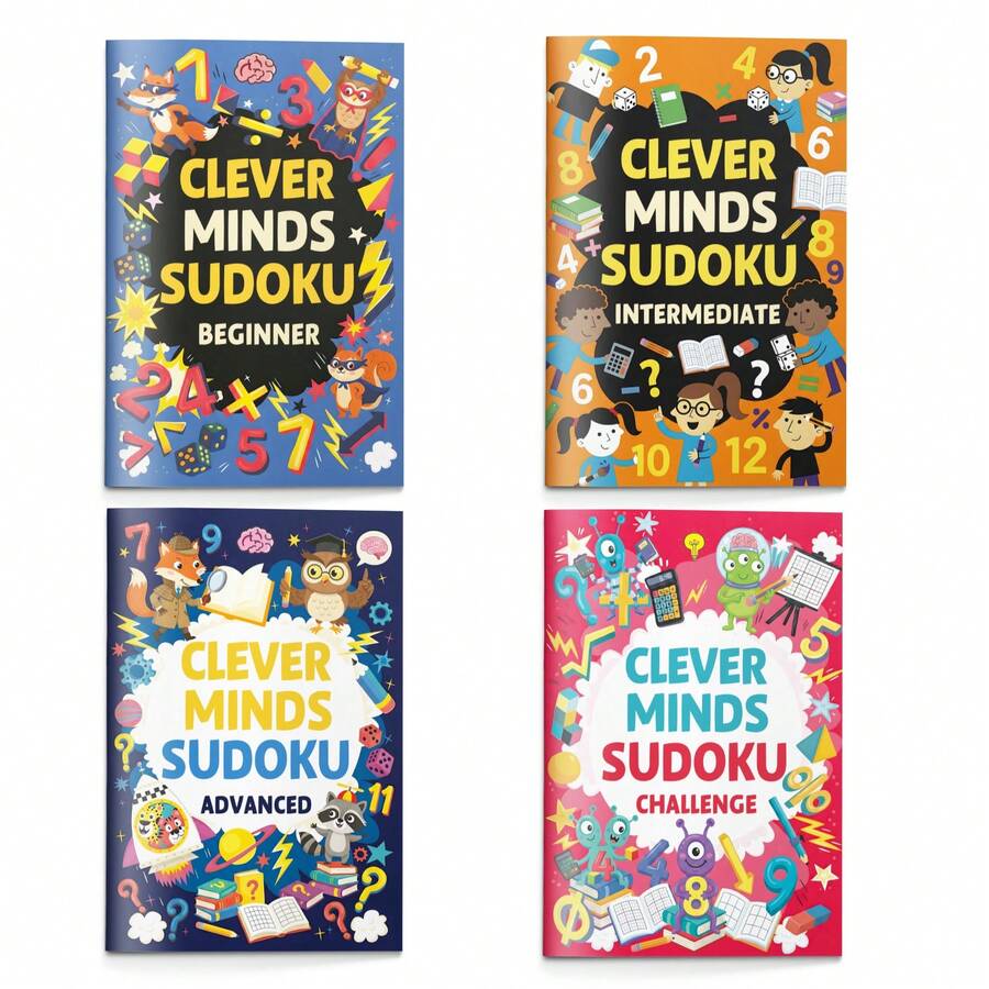 Serie de libros de acertijos Sudoku Clever Minds – Desafíos de lógica de cuadrícula numérica de varios niveles en ediciones principiante, intermedia, avanzada y de desafío para diversión de enfoque sin pantalla y práctica de pensamiento tranquilo de vuelta a la escuela - Sudoku - Ver 1