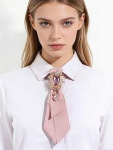 1pc Women's Casual Collegiate Style Faux Crystal Irregular Bow Tie, Suitable For Party, Street Wear, Shirt Matching - Multicolor - View 6