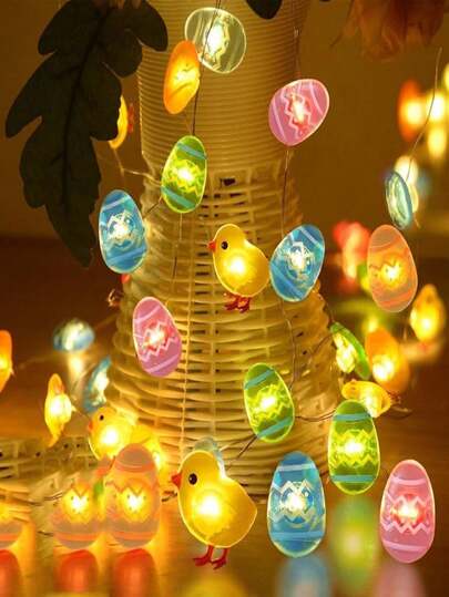 1pc Easter Lights String, Kids LED Lights String, Featuring Chick And Colorful Cracked Egg Patterns, Suitable For Easter Decoration, Holiday Decoration, Bedroom Decoration, Outdoor Decoration, Party Decoration, Birthday Decoration, Birthday Gift And Kids Gift
