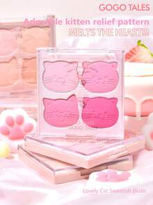 GOGO TALES 4-Color Cute Cat Blush Palette, Matte Natural Purple Blush, Low Saturation, Highlighting And Contouring Shades, Sculpt Facial Features, Suitable For Beginners, GOGOTALES - #01 Little Rascal - View 7