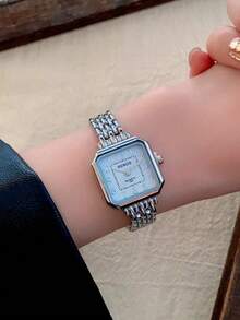 1 chiếc đồng hồ nữ mặt vuông màu bạc, máy quartz, kiểu dáng tối giản, thích hợp đeo hàng ngày, cũng có thể dùng làm quà sinh nhật/tốt nghiệp/tiệc tùng. - Bạc - Xem 7