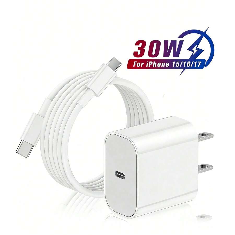 1-2套 30W USB-C 墙式充电器 + 3.3英尺/100厘米 Type-C 转 Type-C 快充线，高速数据传输，兼容 及其他 Type-C 设备 - 美規A型插(110-127V) - 查看 1