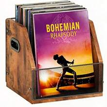 Mueble para Vinilos Cubo Soporte para Discos de Vinilo Caja Organizador de Discos de Vinilo y Álbumes Mueble para Tocadiscos Reproductor de Vinilos Capacidad de 100 LP Porta Vinyl Metal y Madera - Rístico - Ver 9