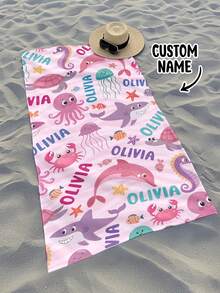 Personalized Children's Beach Towel, Perfect Summer Birthday Gift, Suitable For Various Summer Occasions. Customizable Beach Towel And Accessories, Applicable For Beach, Swimming Pool, Travel, Camping, Yoga And More. - Multicolor - View 4
