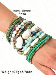 13pcs/Set Bohemian Style Beaded Layered Bracelets, Colorful Charm Beach Summer Jewelry Women - Nhiều màu - Xem 3