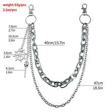 1件装时尚嘻哈星形吊坠链腰带，男士拼接裤链配饰，金属盒链朋克腰链 - 銀色 - 查看 7