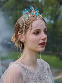 1pc Elegant Crystal Princess Crown, Starfish Mermaid Tail Hair Hoop, Performance/Birthday Gift Headband - Multicolor - View 3