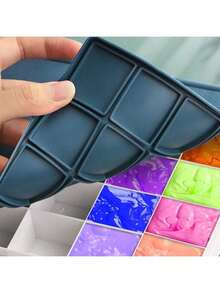 便携式艺术家颜料调色盘 - 10/12/24/36/44/48格，保湿软盖，适用于丙烯颜料和水粉颜料，海洋蓝 - 單件 - 查看 2