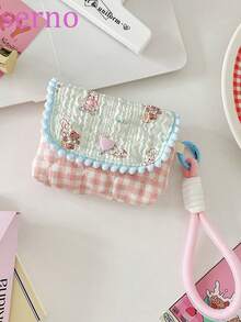 1个可爱清新蕾丝耳机保护套，兼容苹果耳机，适用于无线蓝牙耳机的软包，格子和花卉图案耳机收纳袋，圣诞礼物，结婚礼物，充电器收纳包，男女通用，旅行必备，邮轮必备，度假必备，假日必备，旅行用品 - 彩色 - 查看 5