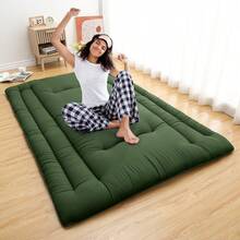 Foldable Floor Mattress, Japanese-Style Roll-Up Foam Sleeping Mat, Space-Saving Tatami Floor Bed for Living Room or Bedroom - Verde militar COMPLETO (137*203 cm) EE. UU. - Ver 2