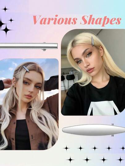 24 piezas de Clips de pelo de metal estilo Y2K en plata, 12 tipos de clips de caimán adecuados para mujeres, accesorios de cabello de celebridades de los 2000 antideslizantes, clips geniales para cabello liso, ondulado y rizado