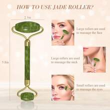 Juego de Gua Sha de jade natural, rodillo facial de cuarzo rosa para mujeres, masajeador facial de jade, herramienta de cuidado y belleza, spa y autocuidado, herramienta de masaje de elevación facial, suministros de esteticista, rodillo de masaje facial, artículos de belleza esenciales - Verde - Ver 3
