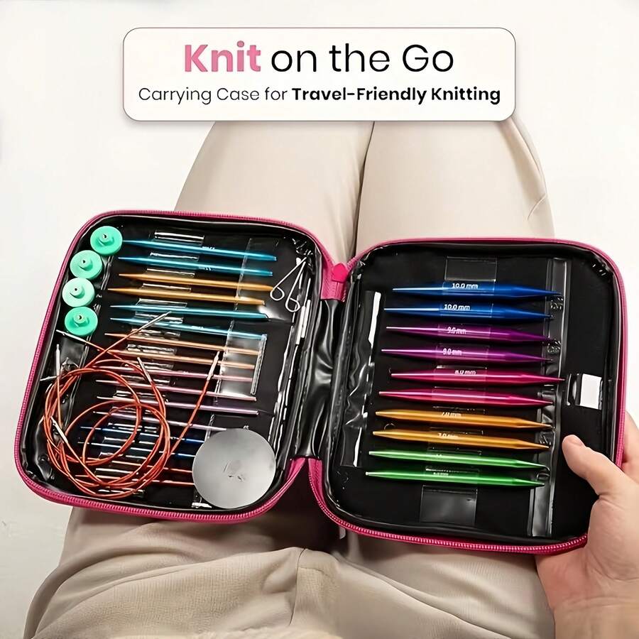 1 Set 13 Interchangeable Circular Knitting Needles - 13 Sizes Aluminum Interchangeable Knitting Needle Tips, 4 Cables, With Needle Case - Color Coded And Labeled, Ergonomic Grip, Lightweight , Suitable For Knitting, Crocheting, Weaving - Great For Beginners And Experienced Crafters