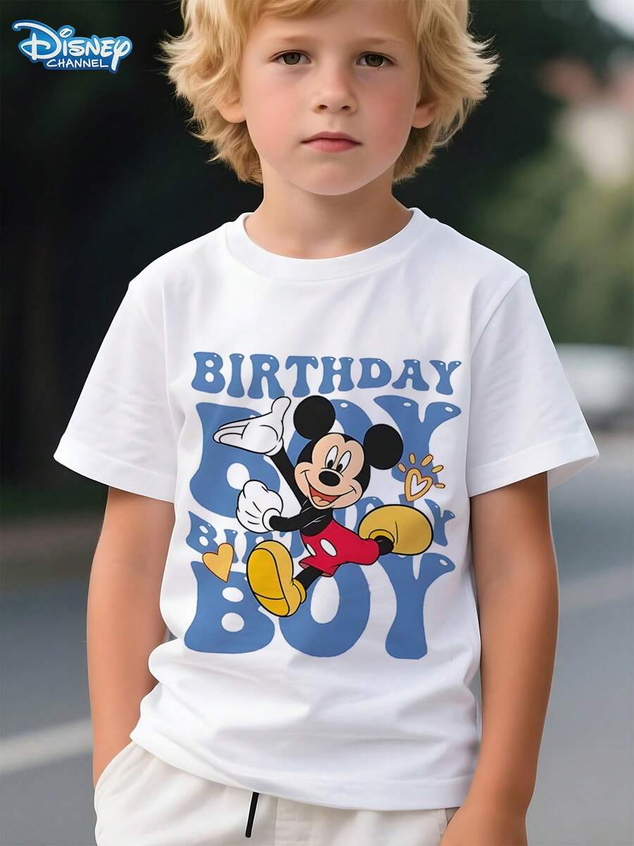Disney Mickey Mouse "Birthday Boy" Fun T-Shirt For Kids, Lightweight Skin-Friendly Boys' Tee, Perfect For Birthday Parties And Casual Daily Wear - 白色 - 查看 1