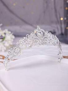 1件优雅女士水晶皇冠发饰，公主风皇冠新娘婚礼派对生日头饰 - 銀色 - 查看 3