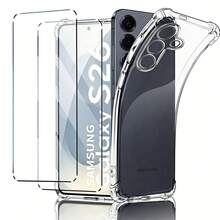 S26 Phone Protective Set [2pcs HD Tempered Glass Screen Protector (Supports Fingerprint Unlock) + 1pc Transparent Shockproof Anti-Scratch Anti-Drop Phone Protective Case With Camera Protection], Compatible With Samsung S23/S24/S25/S26 Ultra Plus - Clear - View 1