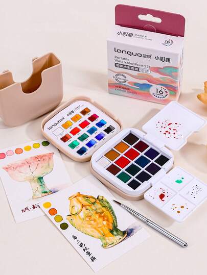 1 Set 16-Color Portable Solid Watercolor Paint, Whole Set Of Watercolor Paints For Sketching, Hand Painting, Graffiti, Suitable For Beginners, Students, Art Majors