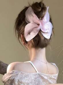 Women's Elegant Casual Butterfly Net Mesh Hair Clip, Suitable For Daily Use, Home, School, Beach, Office, Party, Holiday, Birthday, Back To School, New Year, Valentine's Day, Mother's Day, Wedding, Music Festival, Graduation - Pink - View 10