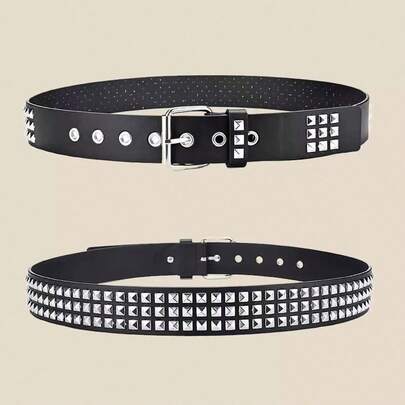 New Punk European And American Pyramid Cybery 2k Subculture Gothic Square Rivet Leather Belt For Women